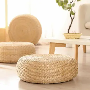 Японская подушка для сиденья| Подушка для сиденья из натуральной плетеной соломы | Дышащая подушка Коврик для пола Круглый плетеный коврик Татами Ручной работы